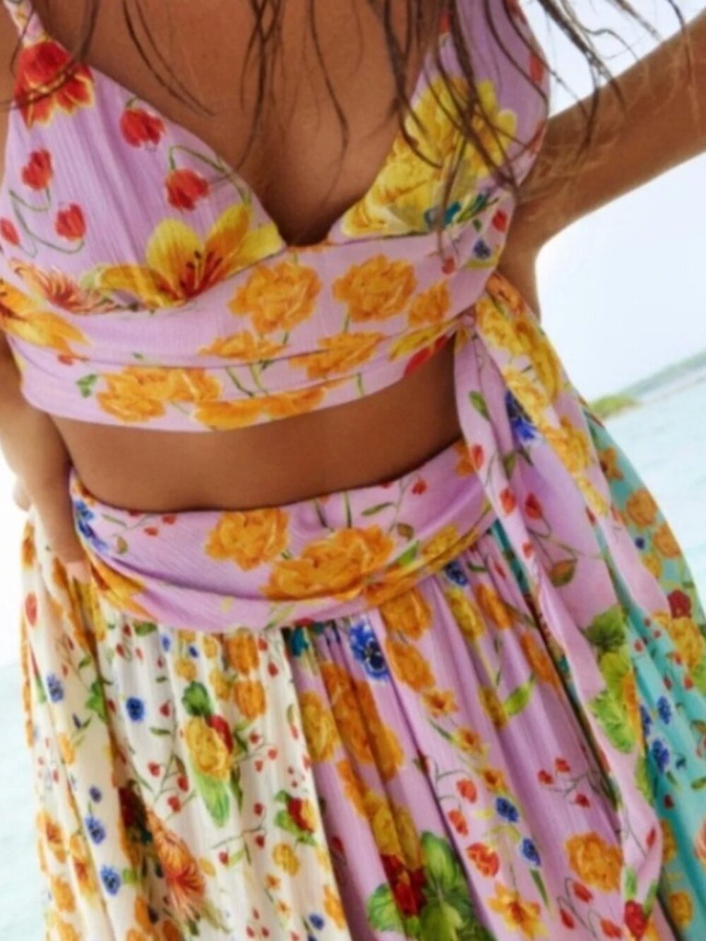 Agua Bendita Kayle Floral Crop Top & Bouk Asymmetrical Skirt Set L - Picture 8 of 16